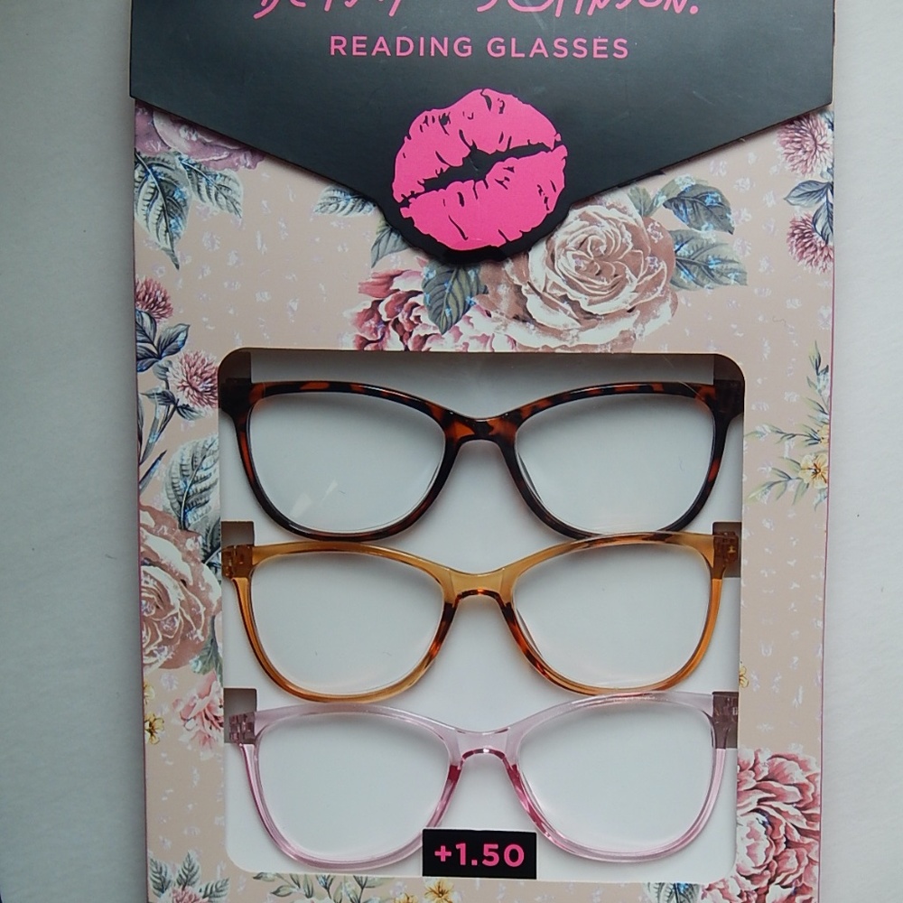 BETSEY JOHNSON 3 PACK SET PREMIUM READING GLASSES READERS +1.50 NEW AUTHENTIC